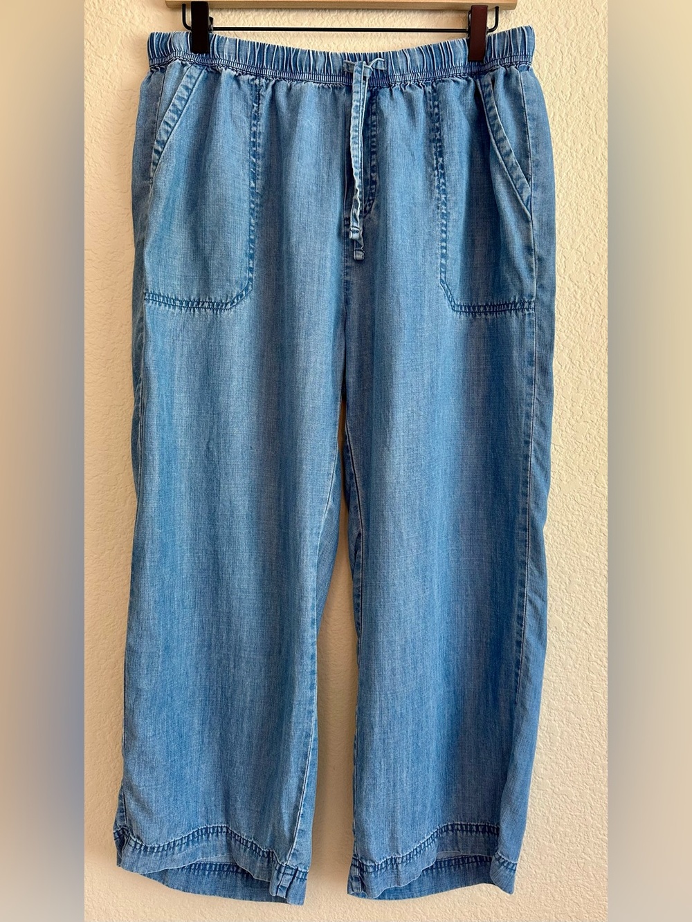 Splendid Pants Wide Leg Blue Chambray Lyocell Drawstring Elastic Waist Pockets